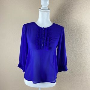 Ann Taylor Loft 3/4 Sleeve Purple See Through Top Sz XSP
